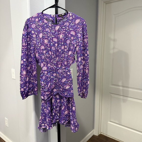 Maje Roleta Purple Floral Ruched Mini Dress Bohemian Cutout - Picture 3 of 10